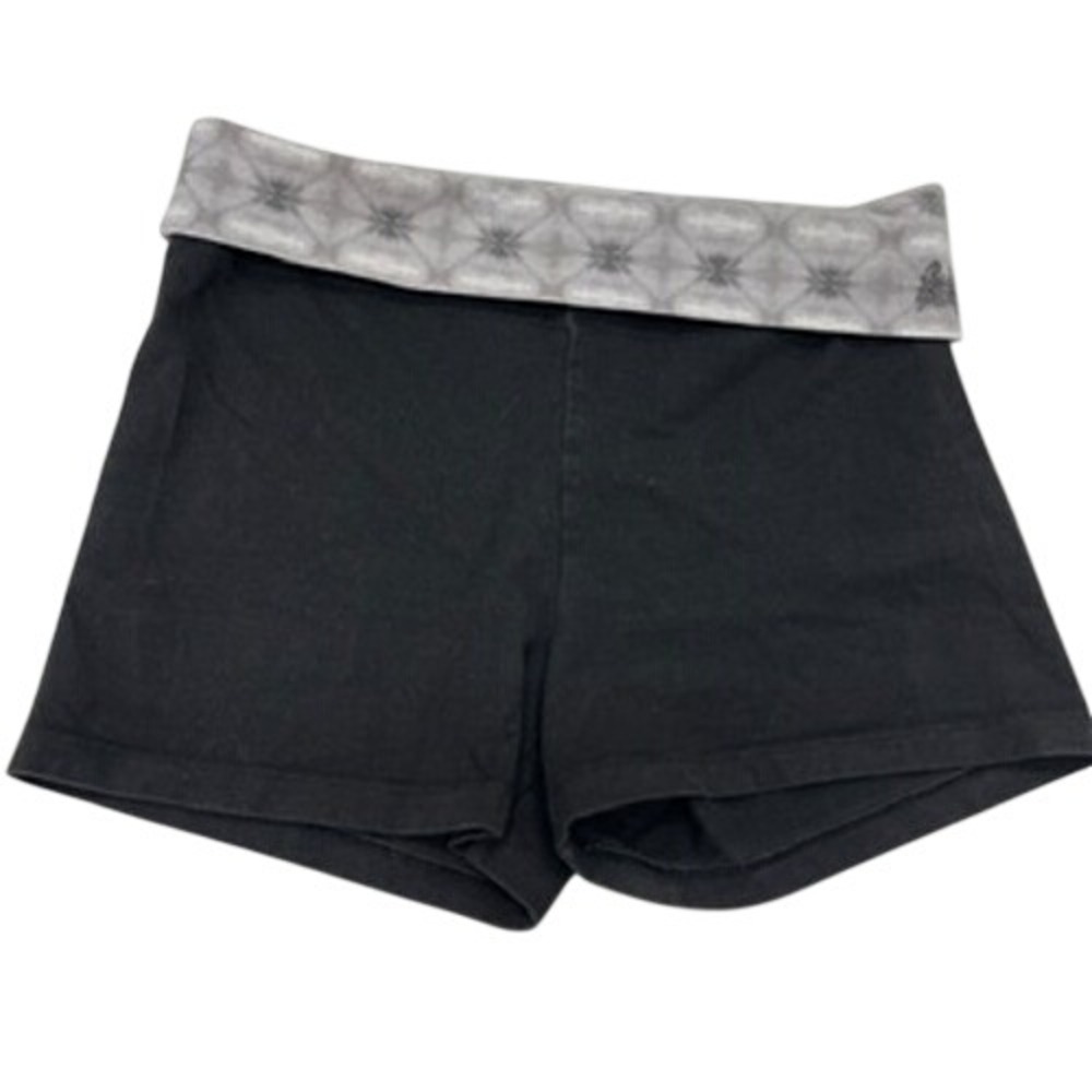 Victoria's Secret Black Foldover Waist Yoga Shorts Grey Angel Wings Size M
